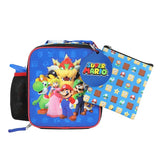 Super Mario Bros Group Shot 4 Piece Kids Lunch Bag and Water Bottle Combo Set