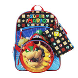 Super Mario Bros. Icons - Bowser - Kids 16" Backpack and Lunch Bag 5 Piece Set
