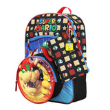 Super Mario Bros. Icons - Bowser - Kids 16" Backpack and Lunch Bag 5 Piece Set