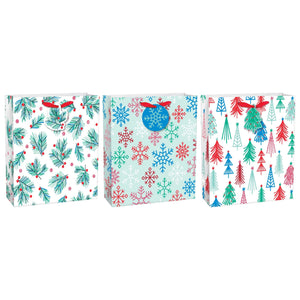 Holly, Tree, Snowflake Square Gift Bags, Multi - Pack