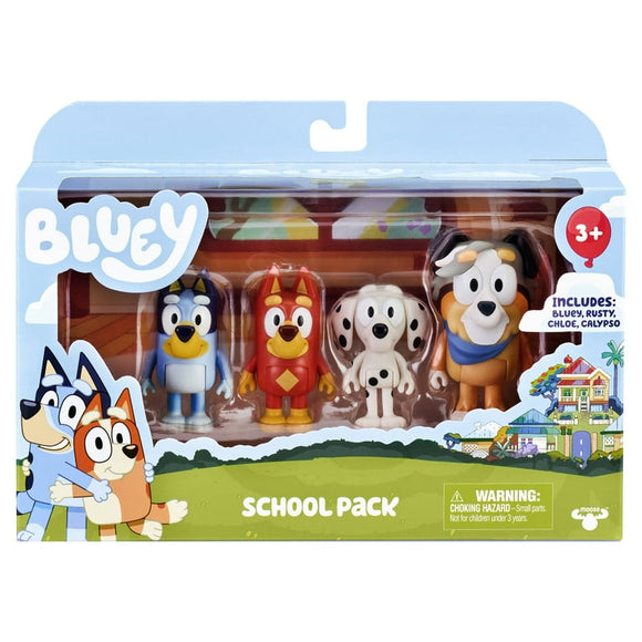 Bluey Figure - 4 Pack School Pack , Bluey, Rusty, Chloe, Calypso