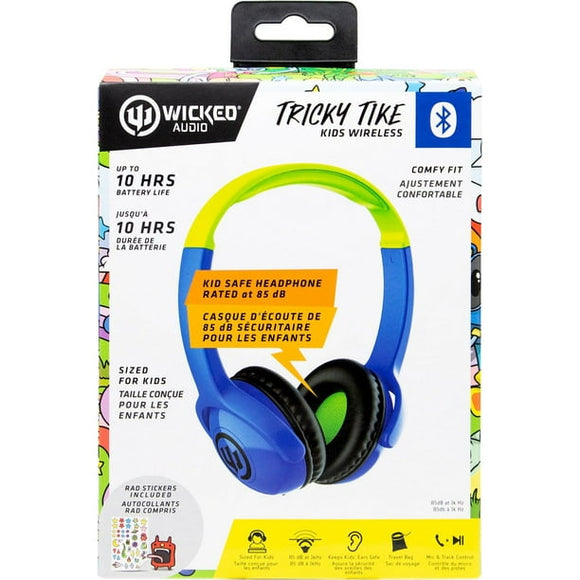 Wicked Audio Tricky Tike Kid Safe Wireless Headphones, Decibel Limiting (Hero Blue)