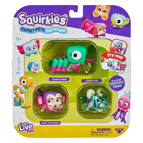 SQUIRKIES - 3pk FIDGET PETS Snake,Cat,Monkey