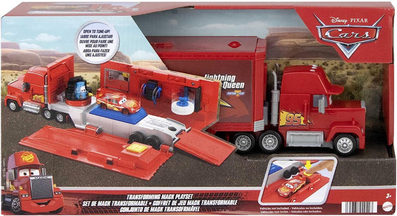 Disney and Pixar Cars Transforming Mack Playset, 2-In-1 Toy Truck & Tune-Up Station with Launcher, Lift & More