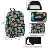 Teenage Mutant Ninja Turtles Premium Pizza Themed 17" Backpack with Tech Storage and Water Bottle Pocket