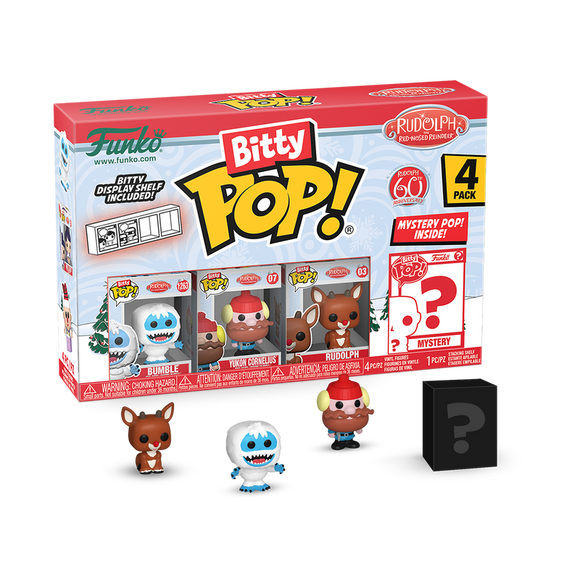 Funko Pop! Bitty Pop! Rudolph the Red-Nosed Reindeer 4-Pack Series 1 (Display Shelf Included)