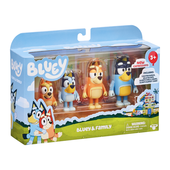 Bluey Figure - 4 Pack Expressions Mini Figurines EXCITED BINGO, SILLY BLUEY, SLEEPY CHILLI, SLEEPY BANDIT (17195)