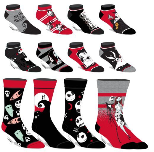 Nightmare Before Christmas - Red Black White 12 Pair Unisex Pack Socks