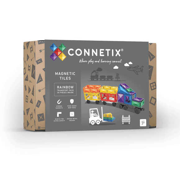 (PRE-ORDER) Connetix Magnetic Tiles : Rainbow Transport Pack 50 pc