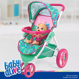 Baby Alive: Doll Jogging Stroller - Green, Pink, Hearts - Accessory For Dolls Up To 24 in, Foldable Design, Retractable Canopy, Storage