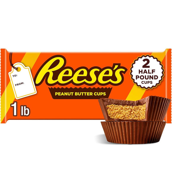 (USA) Reese's Peanut Butter Cup Bar 16oz - 2 HALF POUND CUPS = 1LB