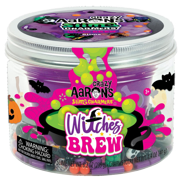 Crazy Aaron’s : Slime Charmers - Witches Brew - Glitter Water Slime With Halloween Themed Min-ins , Spiced Apple Scented