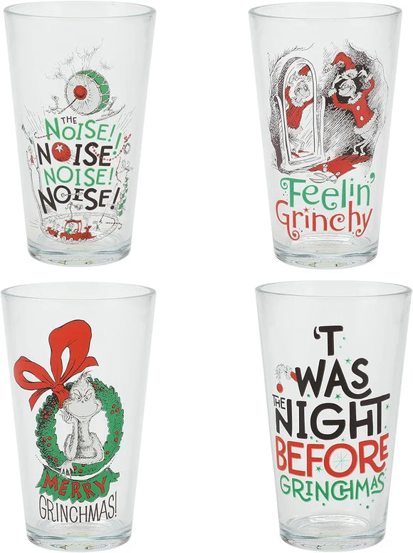 The Grinch : The Grinch Holiday Graphics - 4 Pack, 16 Oz Glass Set