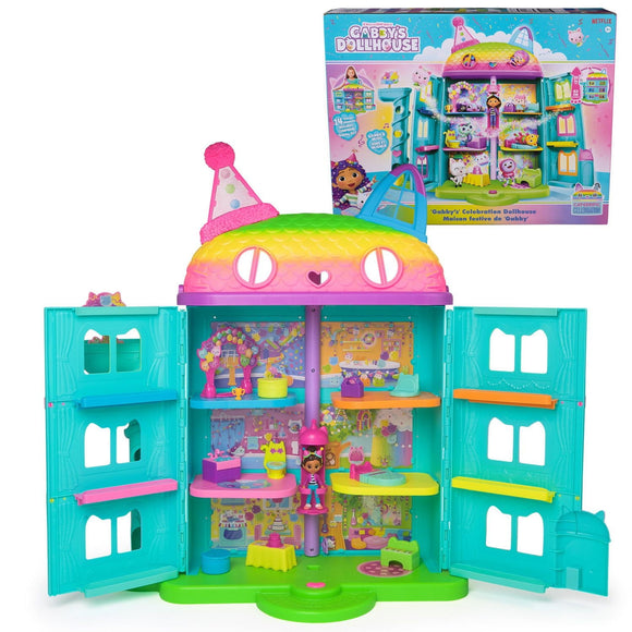 Gabby’s Dollhouse : 15-Piece Rainbow-Themed, Celebration Dollhouse, Toy Figures, Doll House Furniture & 10 Sounds