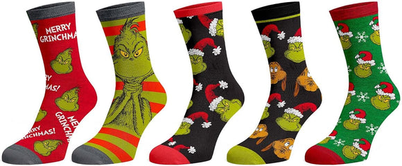 The Grinch - Holiday Mens Crew Socks 5 Pack