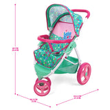 Baby Alive: Doll Jogging Stroller - Green, Pink, Hearts - Accessory For Dolls Up To 24 in, Foldable Design, Retractable Canopy, Storage