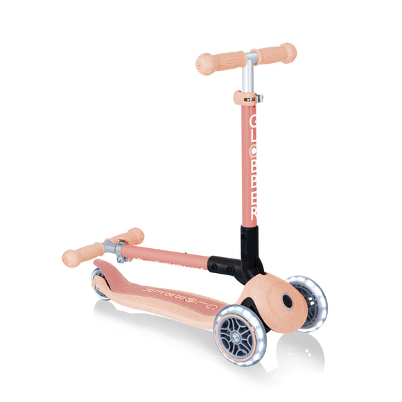 Globber :Junior 3 Wheeled Foldable Scooter With Lights - Ecologic, Peach