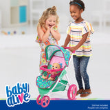 Baby Alive: Doll Jogging Stroller - Green, Pink, Hearts - Accessory For Dolls Up To 24 in, Foldable Design, Retractable Canopy, Storage