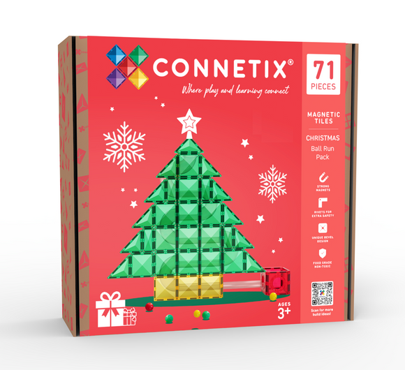 (PRE-ORDER) Connetix : LIMITED EDITION - Christmas Tree Ball Run Pack - 71pc With Glitter Green Tiles & 4 Balls