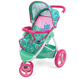 Baby Alive: Doll Jogging Stroller - Green, Pink, Hearts - Accessory For Dolls Up To 24 in, Foldable Design, Retractable Canopy, Storage