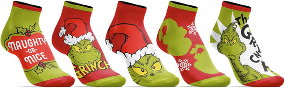 The Grinch : Naughty or Nice 5 Pack Womens Juniors Ankle Socks