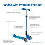 Globber : Primo Foldable Scooter Plus - With Lights - Navy Blue/Emerald Green