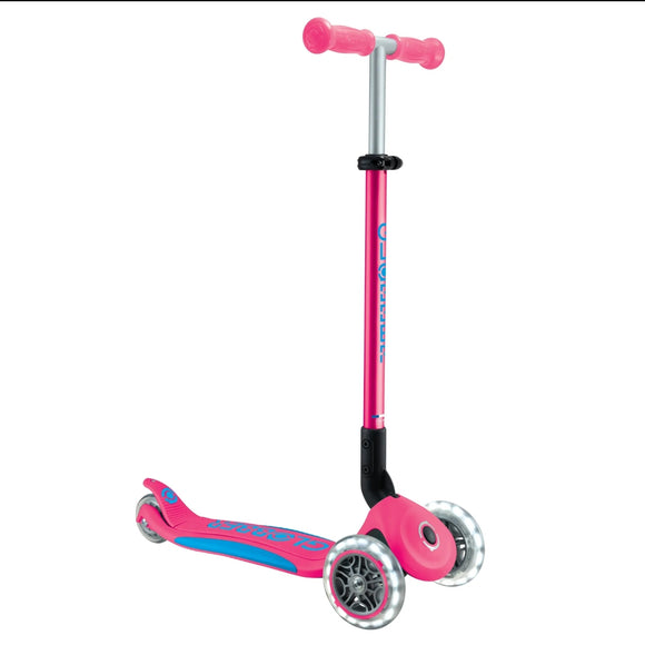 Globber : Primo Foldable Scooter Plus - With Lights - Fushia / Sky Blue