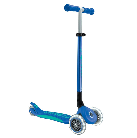 Globber : Primo Foldable Scooter Plus - With Lights - Navy Blue/Emerald Green