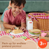Fisher-Price : Wooden Picnic Basket & Food - Pretend Play Set For Preschool Kids, 31 Wood Pieces