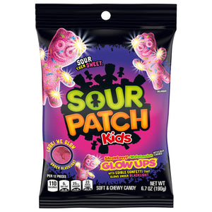 Sour Patch Kids : Strawberry Watermelon Glowups Candy - Peg Bag 6.7oz (Glows under Black Light From Edible Tumeric Confetti) [BB 02/19/26]