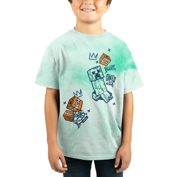 Minecraft- Creeper and TNT Boxes Youth White Wash T-Shirt