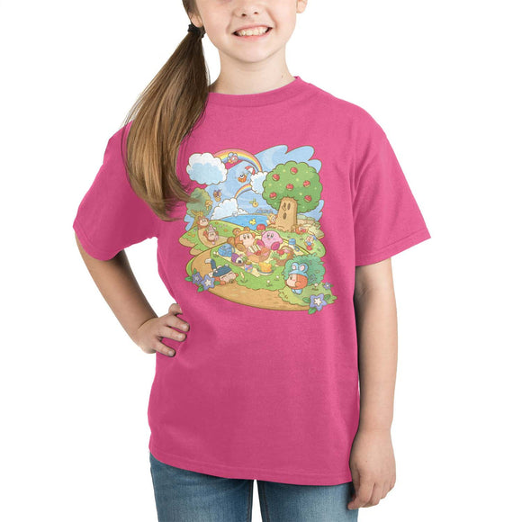 Kirby - Kirby's Dreamland Picnic Youth Girls Hot Pink T-Shirt