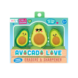 Ooly : Avocado love eraser and sharpener - set of 3