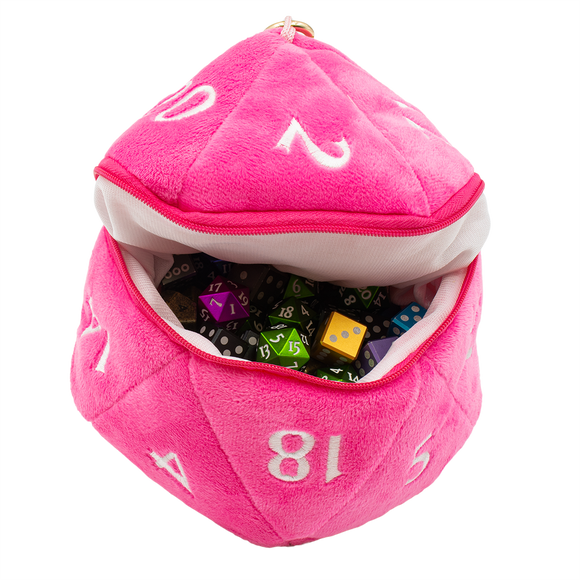 D20 HOT PINK PLUSH DICE BAG (Holds up to 50 Dice)