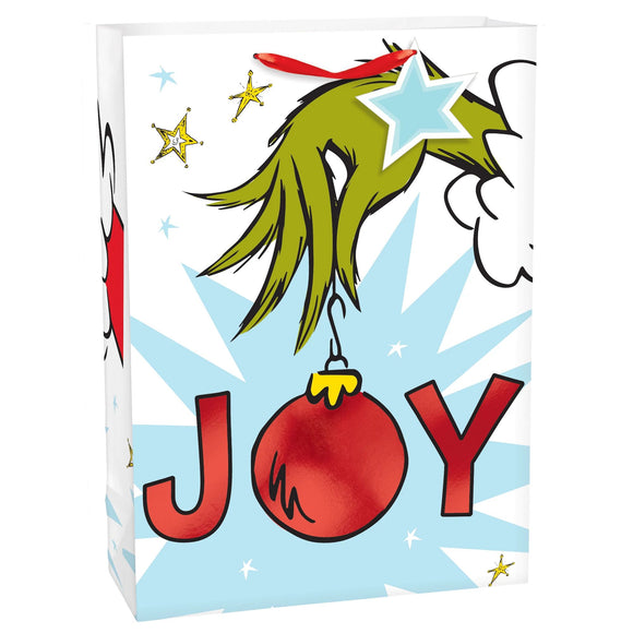 The Grinch JOY Foil Covered 1 Sided Vertical Holiday Gift Bag