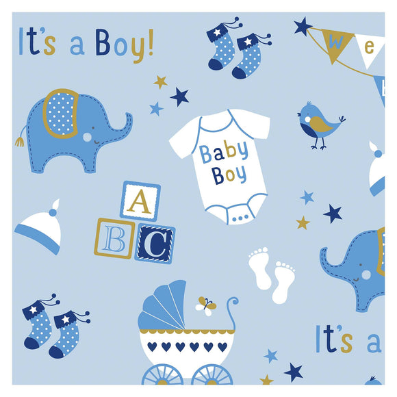 Printed Jumbo Baby Boy Elephant Gift Wrap