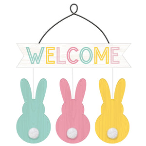 Easter Welcome Bunnies Hanging Sign 17" X 14"