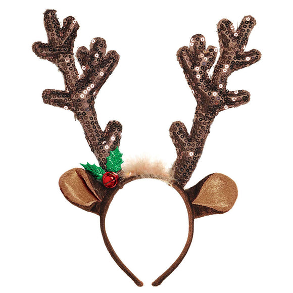 Brown Sequined Reindeer Antler Headband