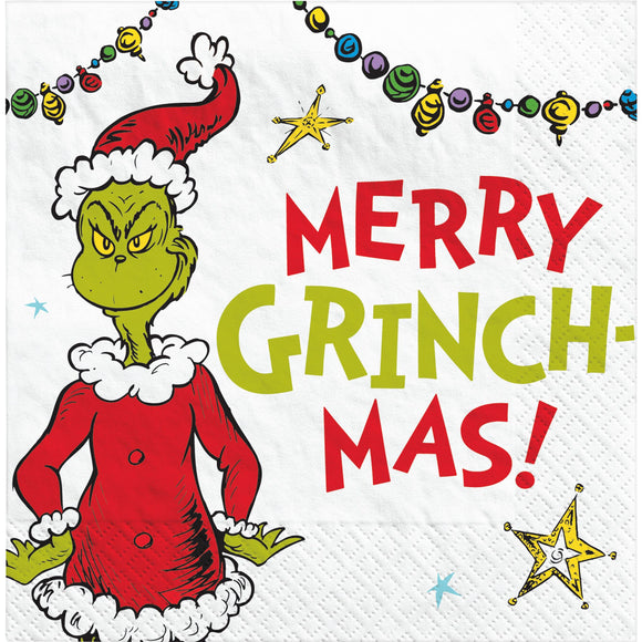 Traditional Grinch Merry Grinchmas Beverage Napkin 16pk