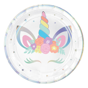 Unicorn Party 9" Round Iridescent Plates (8)