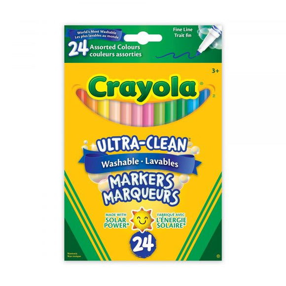 Crayola Ultra-Clean Washable Fine Line Markers, Assorted Colours 24 Count
