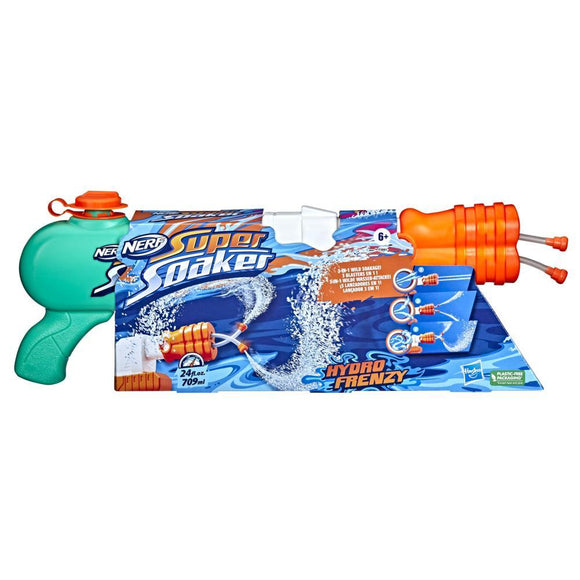 Nerf Super Soaker Hydro Frenzy Water Blaster, Wild 3-In-1 Soaking Fun, Adjustable Nozzle, 2 Water-Launching Tubes