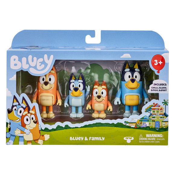 Bluey Figure - 4 Pack Family CHILLI,  BLUEY, BINGO, BANDIT (13009)