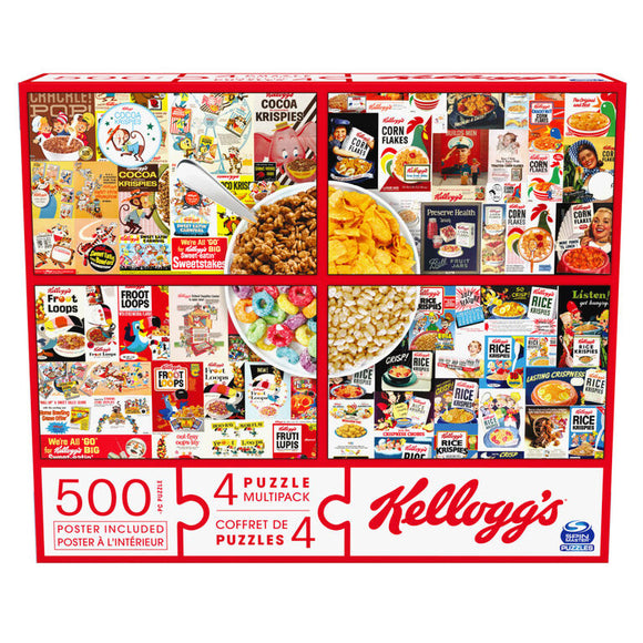 Kellogg's, 4 Puzzle Multipack, 500 Pieces Combine to Form Mega Puzzle: Cocoa Krispies, Corn Flakes, Fruit Loops, Rice Krispies