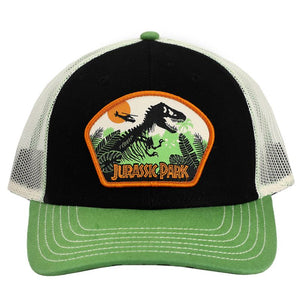 Jurassic Park - Washed Canvas Trucker Hat with Embroidery and Underbill Print Black