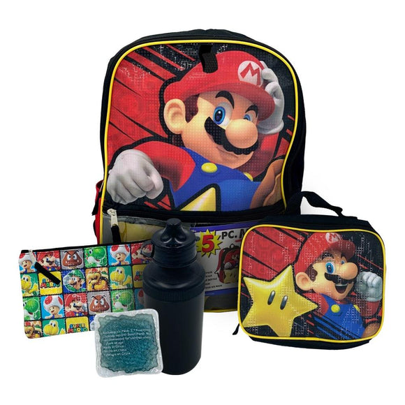 NINTENDO - SUPER MARIO BROS KIDS 5 PIECE BACKPACK SET