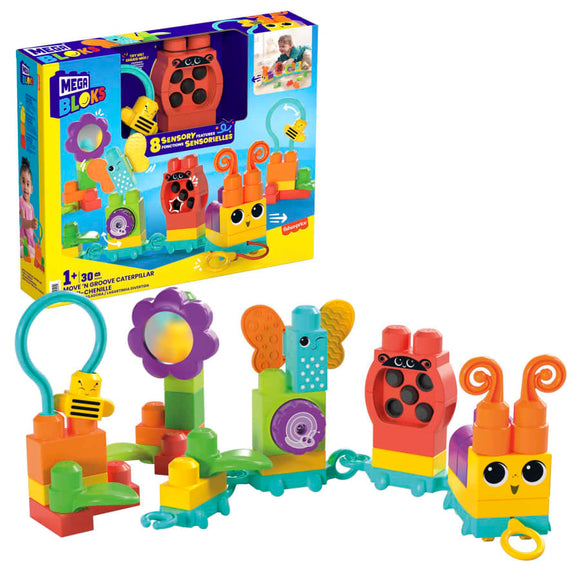 *** NEW FOR SPRING 2023 *** MEGA BLOKS Sensory Move N Groove Caterpillar (24 Pieces)
