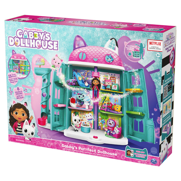 Gabby’s Dollhouse Purrfect Dollhouse with 2 Toy Figures, 8 Furniture Pieces, 3 Accessories, 2 Deliveries and Sounds