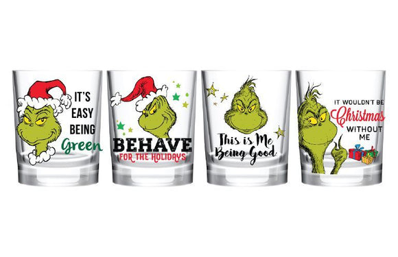 The Grinch - Holiday Themed 10 Oz Set Of 4 Glasses